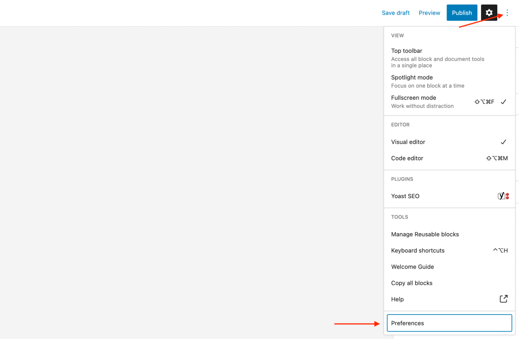 Navigate to Gutenberg Block Editor Preferences
